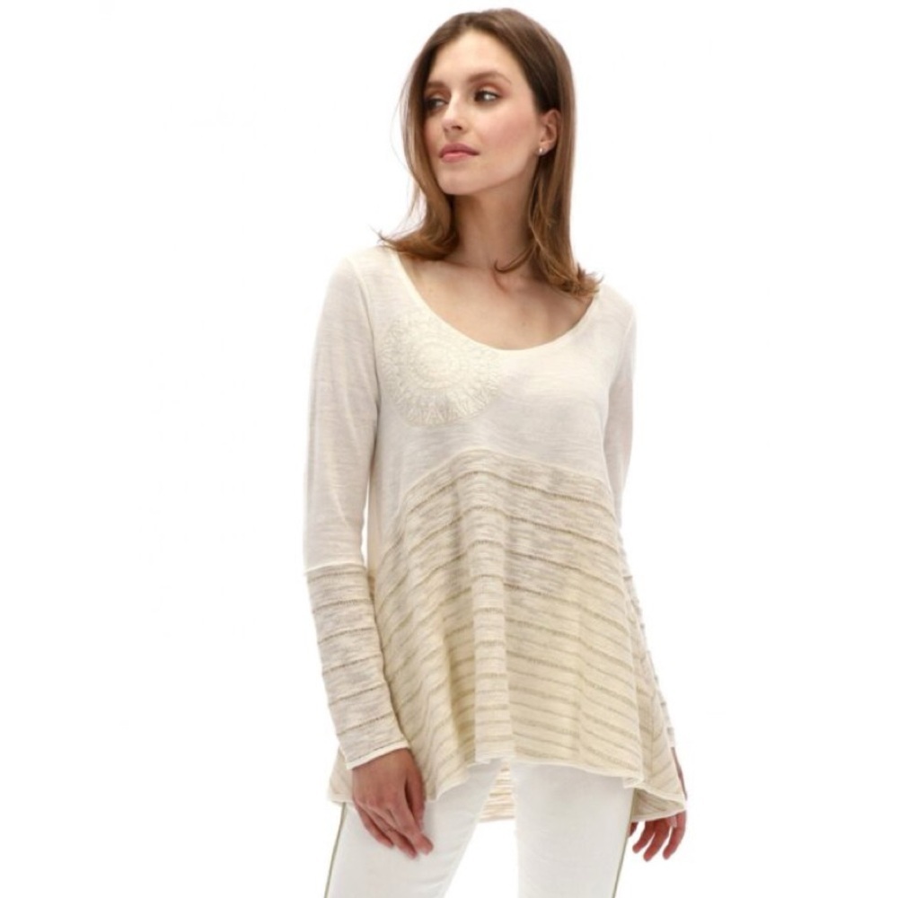 Desigual Cream and Beige Long Sleeve Textured Tunic Women’s Size Small Boho